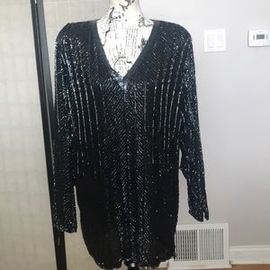 Judith Ann Vintage Silk Formal Evening Bead Crystal Plus Embellished long sleeve